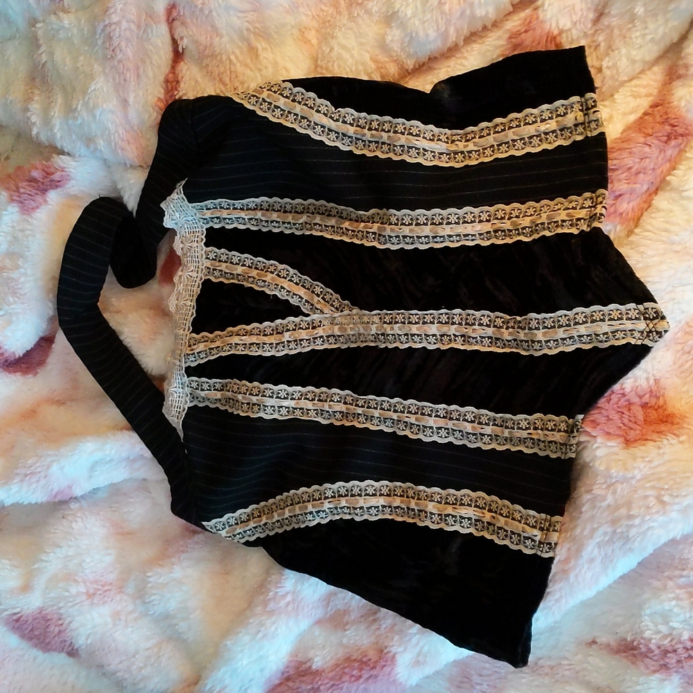 Morbid Threads pinstripe corset with lace details
